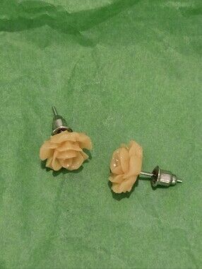 Peach Rose Flower Stud Earrings - Women Jewelry